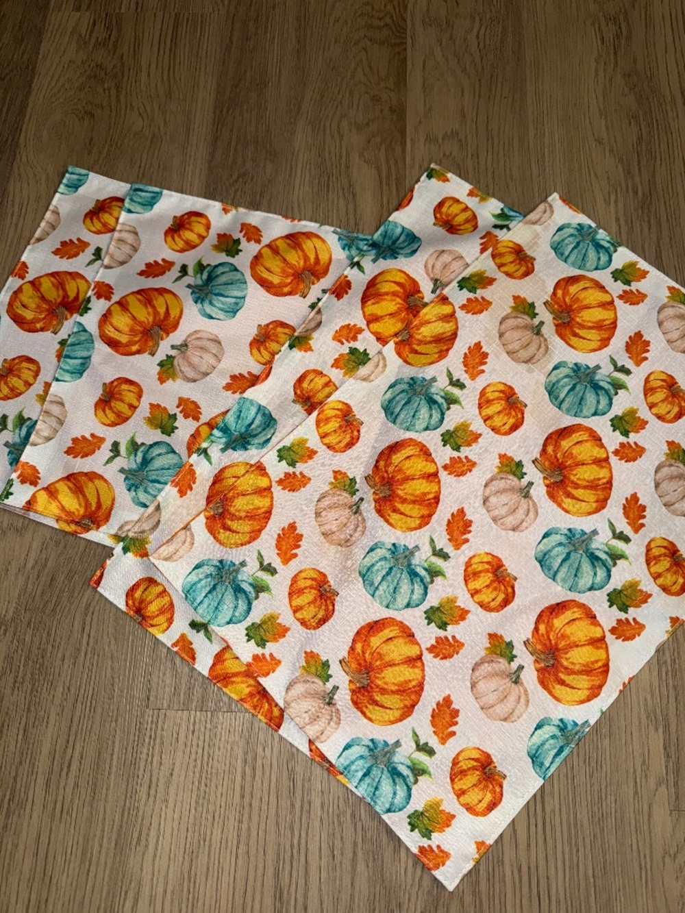 Set of 4 Fall Pumpkin Placemats | Teal & Orange Thanksgiving Table Decor